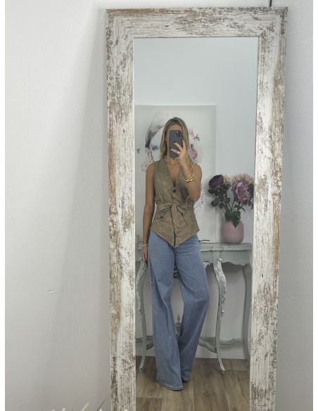 Chaleco Calé de cuadros camel