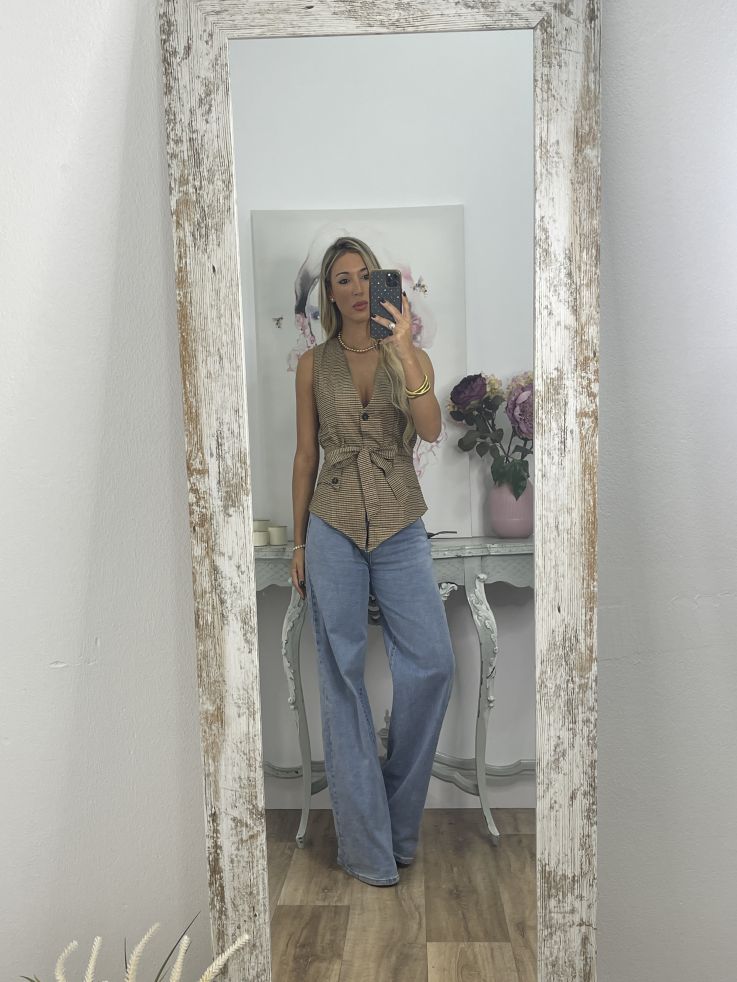 Chaleco Calé de cuadros camel