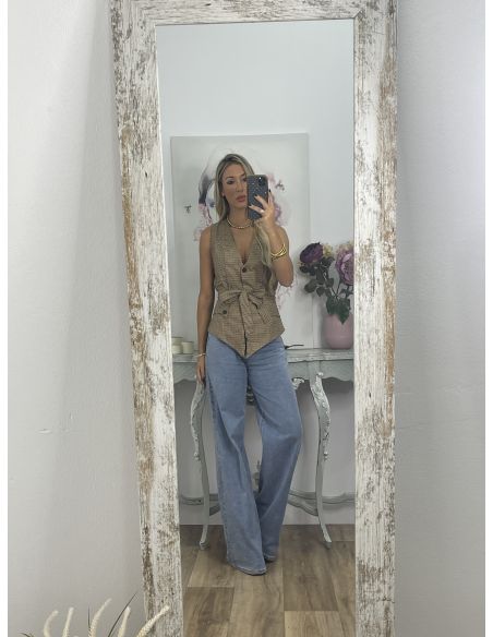 Chaleco Calé de cuadros camel