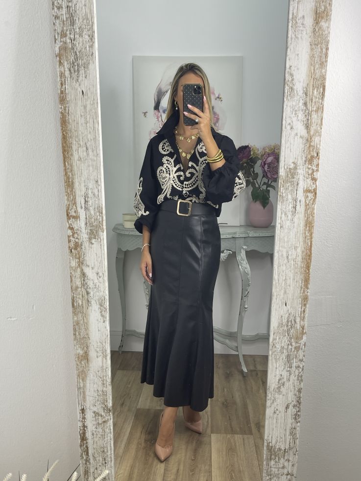 Falda Gabriela polipiel negro