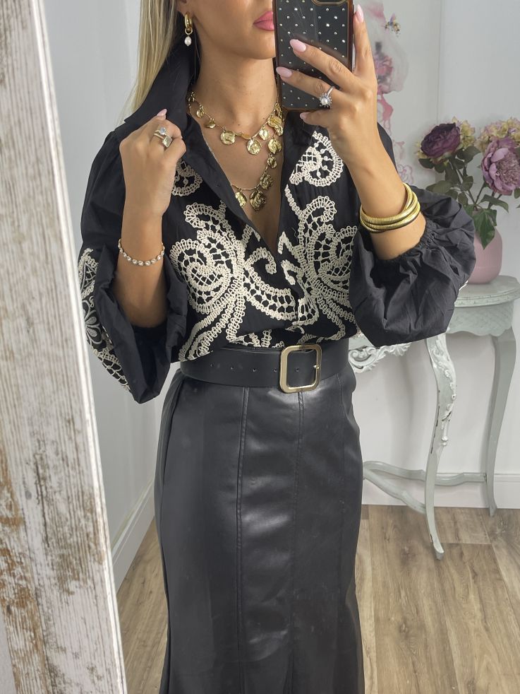 Falda Gabriela polipiel negro