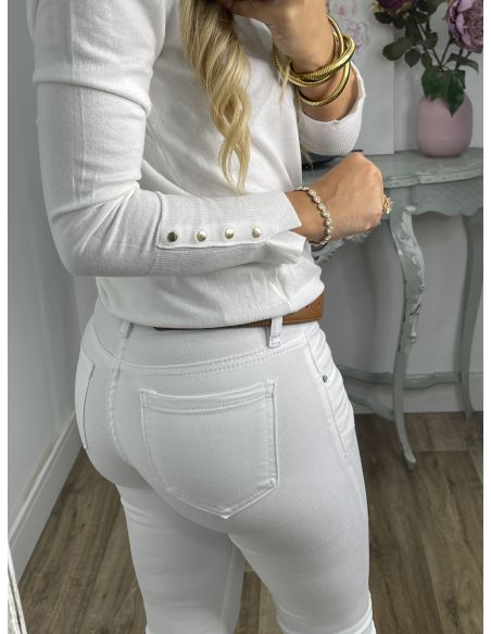 Jeans campanas de tiro bajo blanco