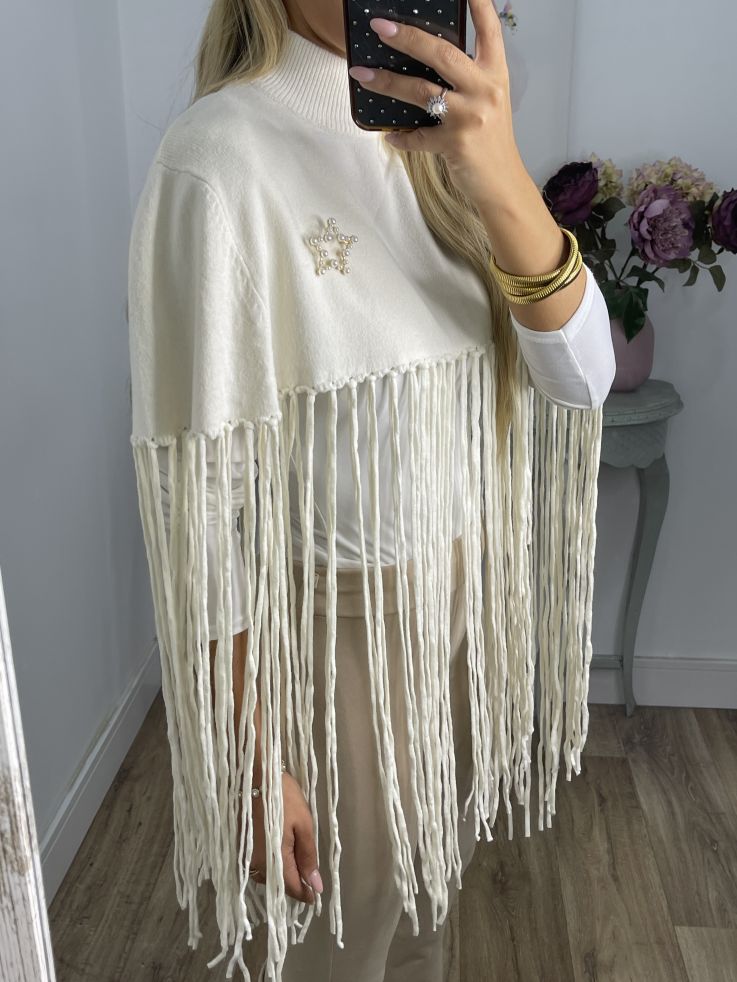 Poncho flecos hueso
