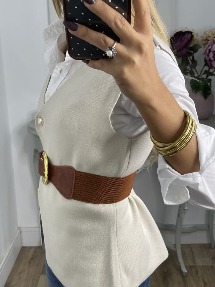 Cinturón elastico caramelo y dorado