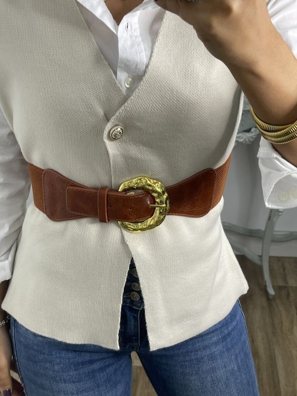 Cinturón elastico caramelo y dorado