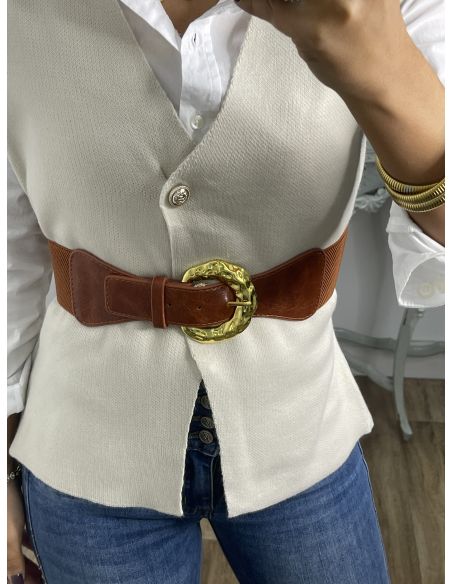 Cinturón elastico caramelo y dorado