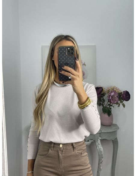 Jersey basic beige con botones en el puño