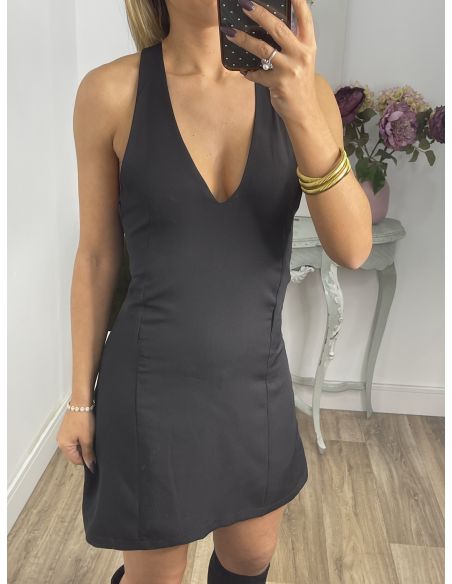 Vestido negro lazo terciopelo verde