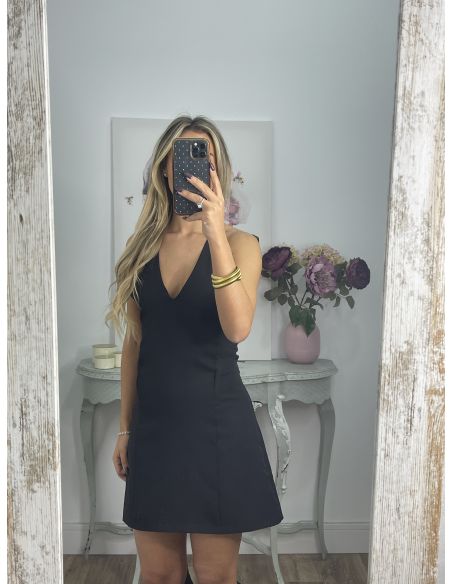 Vestido negro lazo terciopelo verde