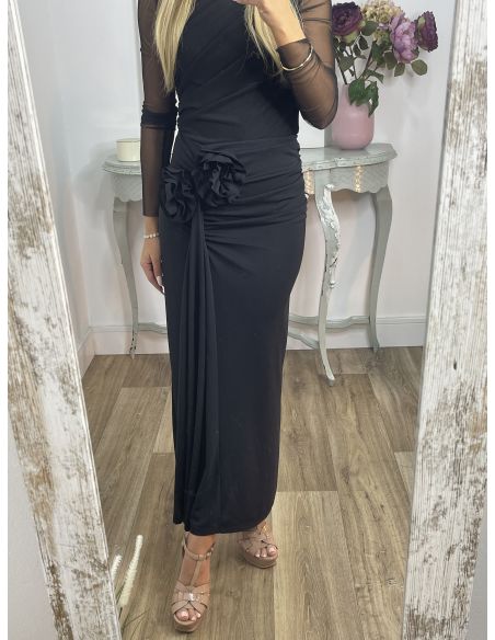 Falda con flores negra