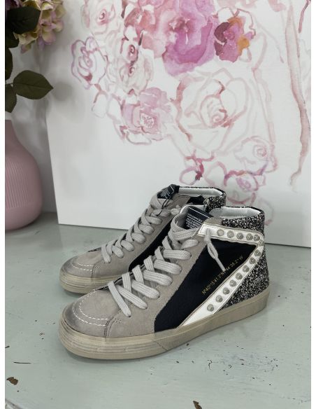 Zapatillas bota negra con gliter plateado