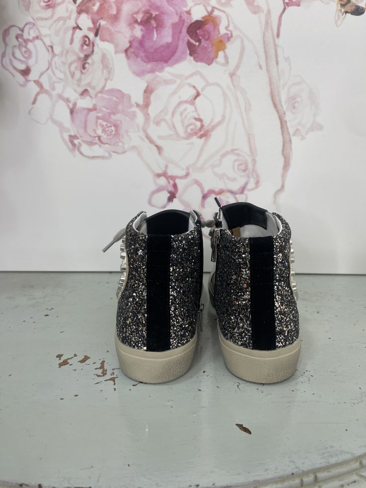 Zapatillas bota negra con gliter plateado