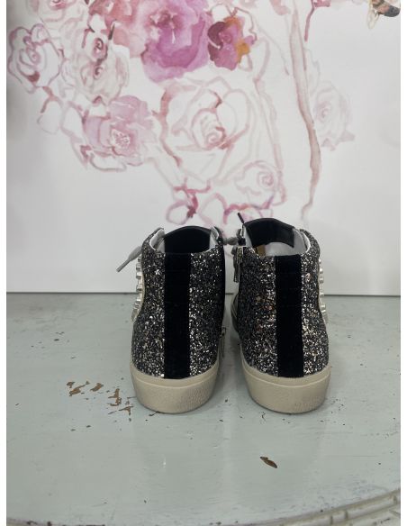 Zapatillas bota negra con gliter plateado