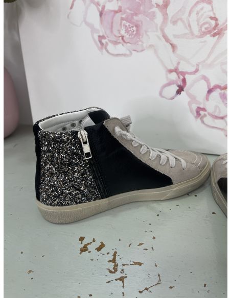 Zapatillas bota negra con gliter plateado