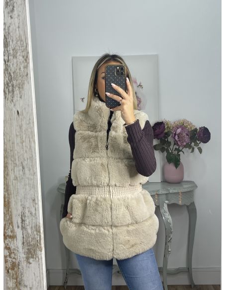 Chaleco beige con frunce en la cintura