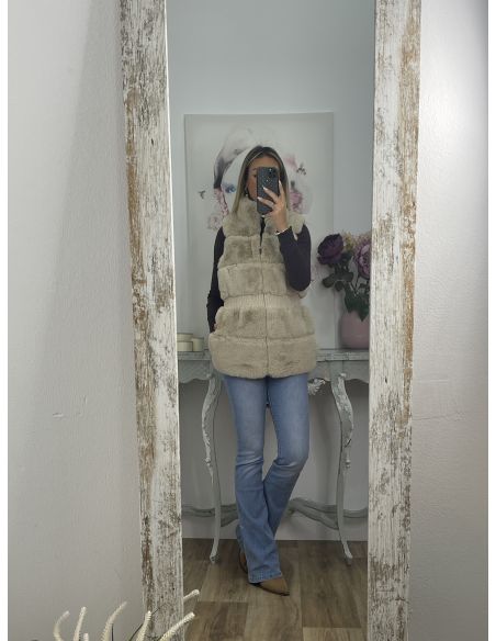 Chaleco beige con frunce en la cintura