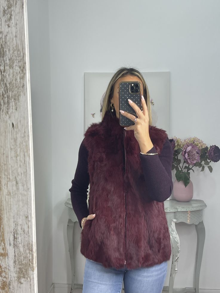Chaleco burdeo de pelo