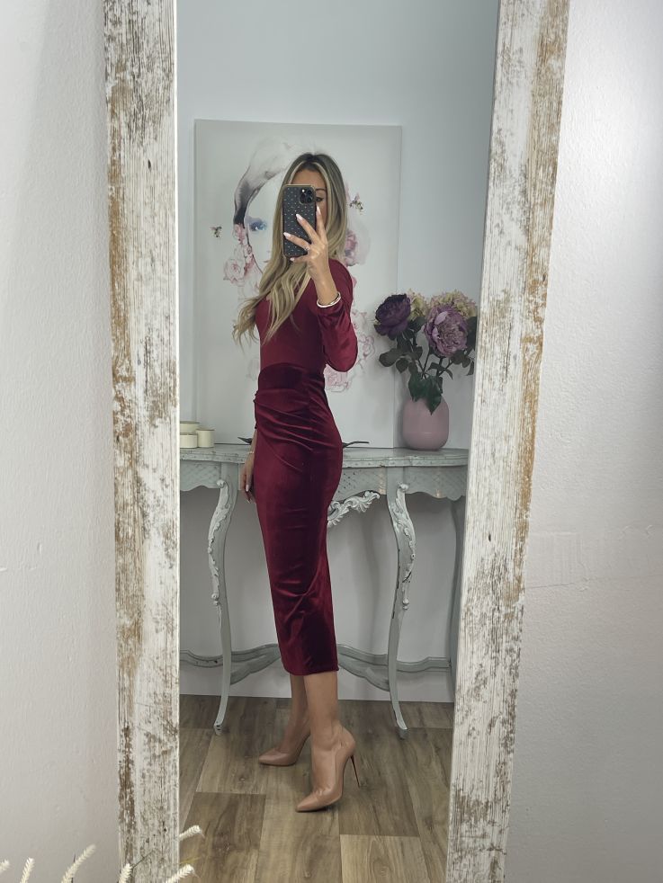 Vestido Alexandra terciopelo burdeos