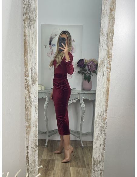 Vestido Alexandra terciopelo burdeos