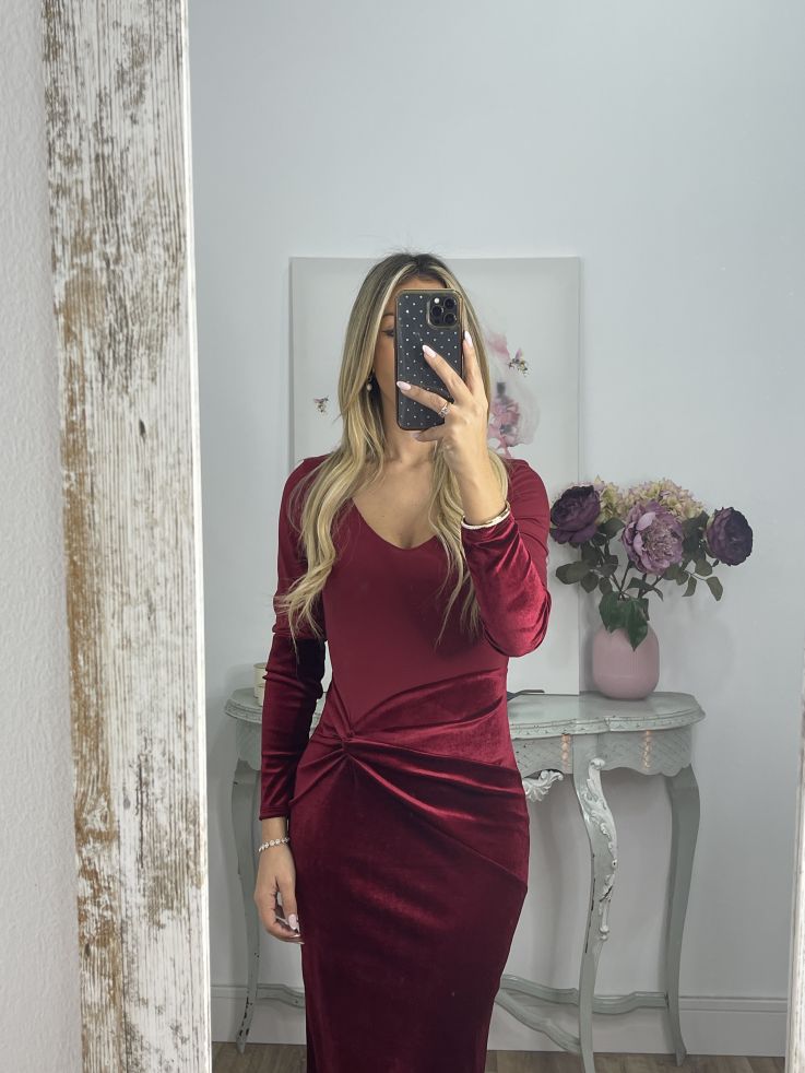 Vestido Alexandra terciopelo burdeos