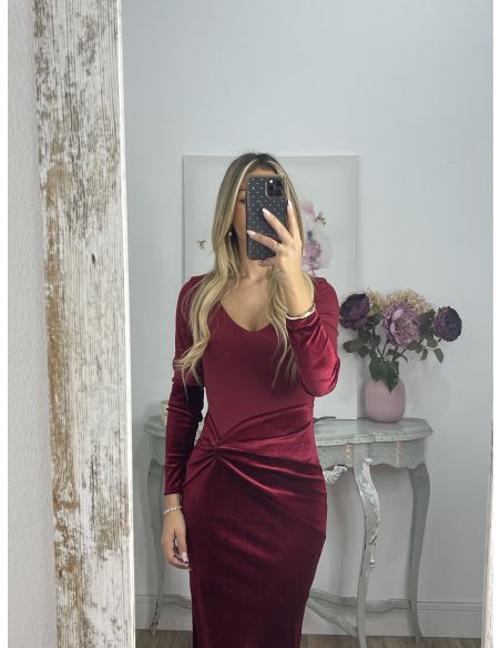 Vestido Alexandra terciopelo burdeos