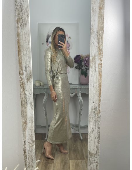Vestido nudo brillo dorado