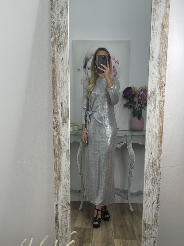 Vestido nudo brillo plateado