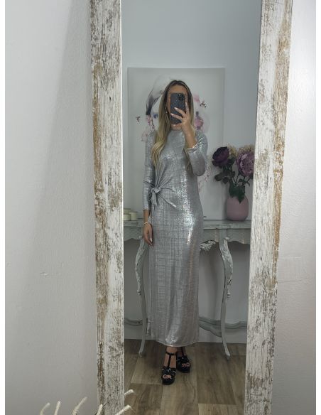 Vestido nudo brillo plateado