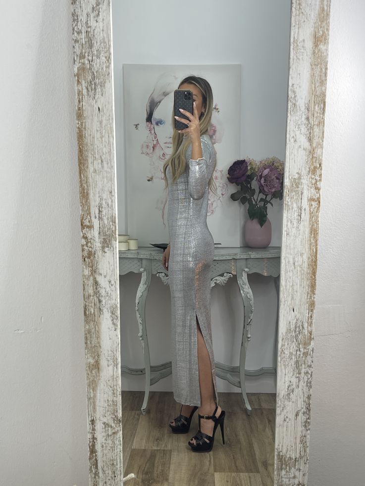 Vestido nudo brillo plateado