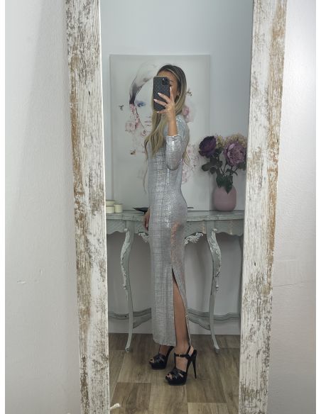 Vestido nudo brillo plateado