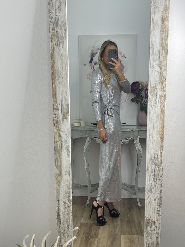 Vestido nudo brillo plateado