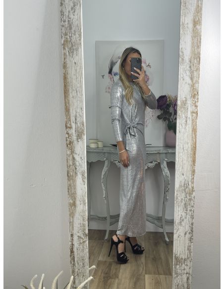 Vestido nudo brillo plateado