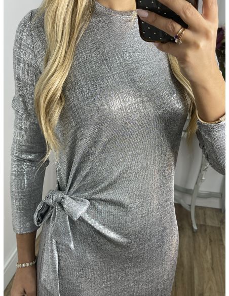 Vestido nudo brillo plateado