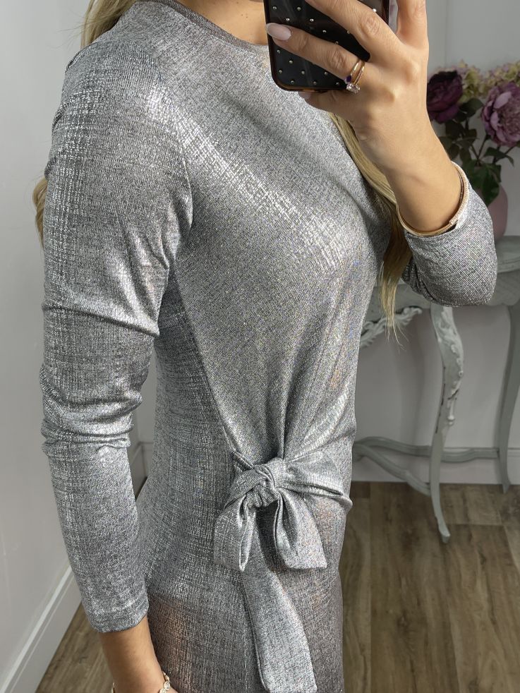 Vestido nudo brillo plateado