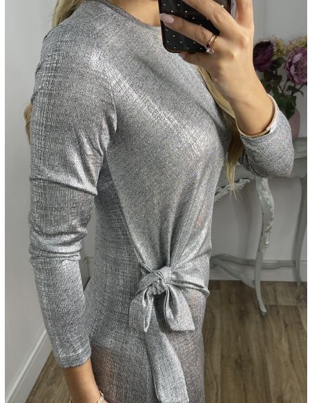 Vestido nudo brillo plateado