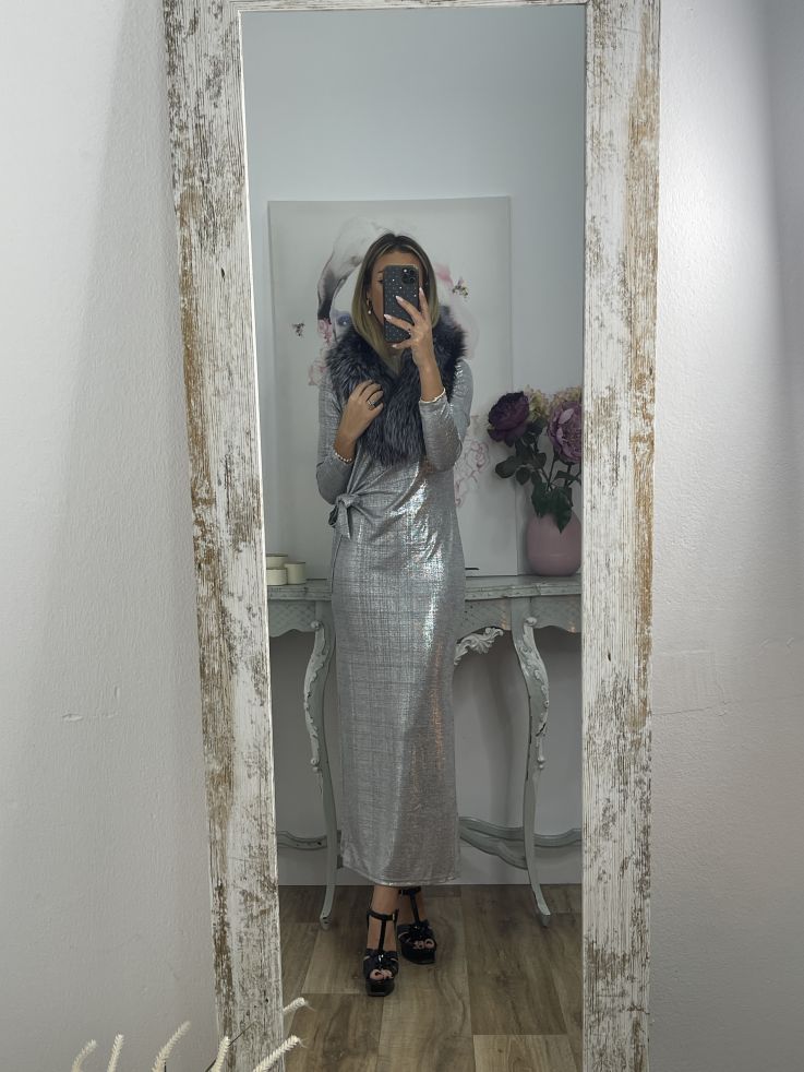 Vestido nudo brillo plateado