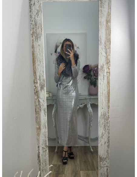 Vestido nudo brillo plateado
