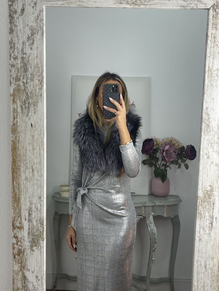 Vestido nudo brillo plateado