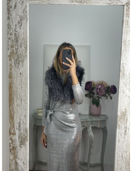 Vestido nudo brillo plateado