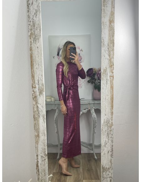 Vestido nudo brillo buganvilla