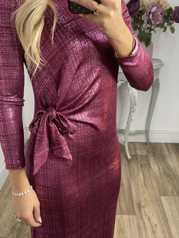 Vestido nudo brillo buganvilla