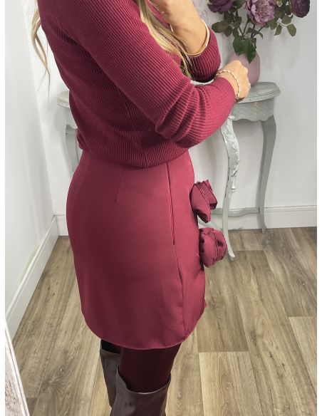 Falda pantalón flores burdeos