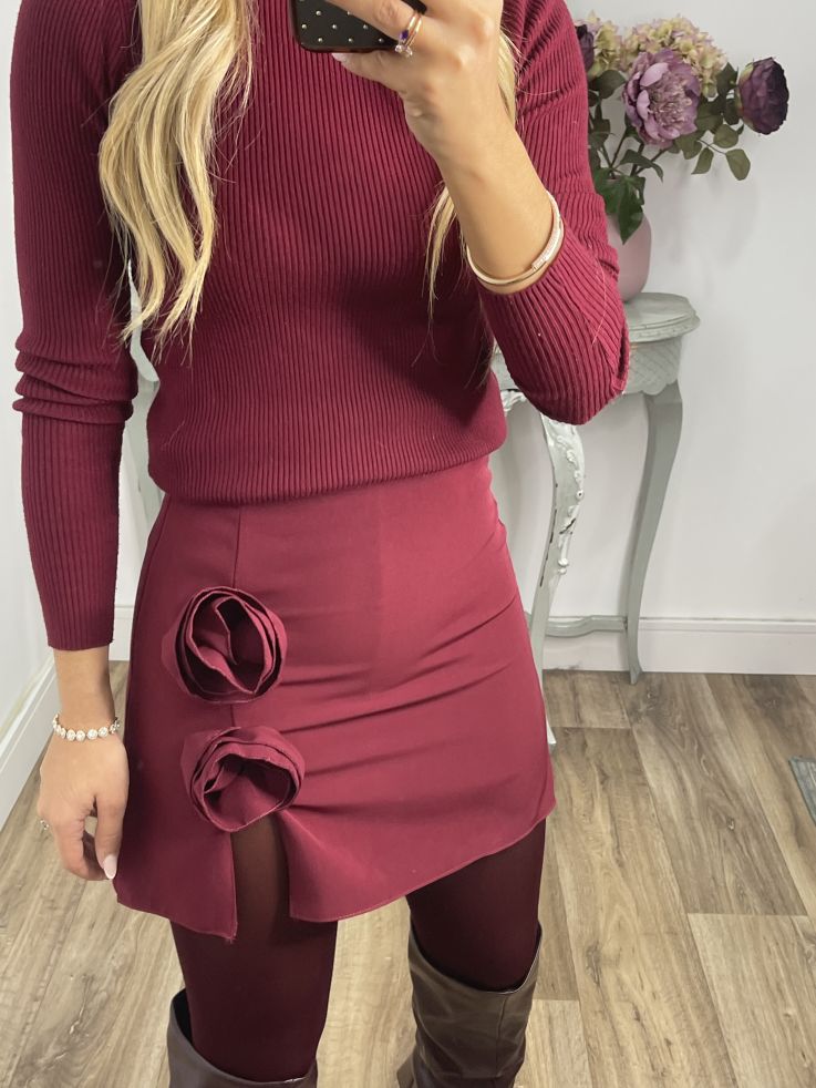 Falda pantalón flores burdeos