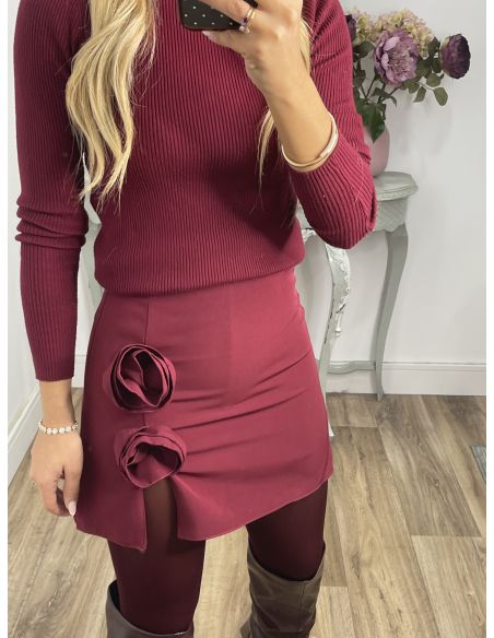 Falda pantalón flores burdeos