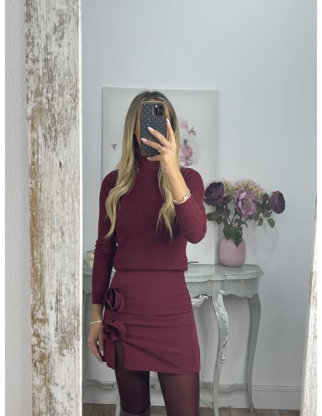 Falda pantalón flores burdeos