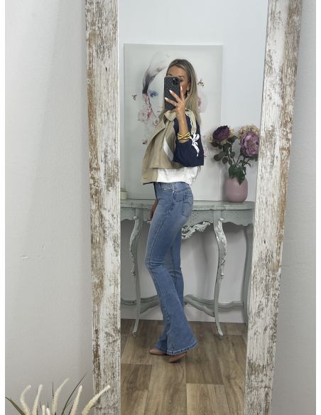 Gabardina combinada beige manga color azul