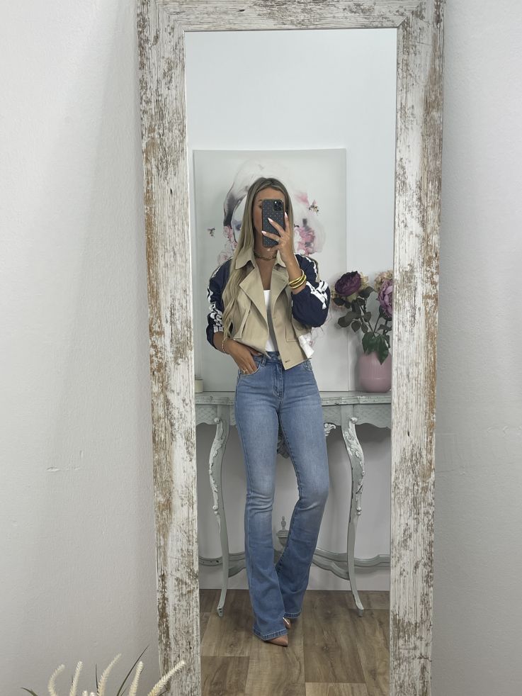 Gabardina combinada beige manga color azul