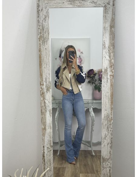 Gabardina combinada beige manga color azul