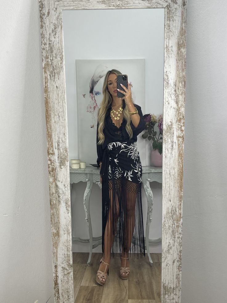 Falda pantalón bordados con flecos