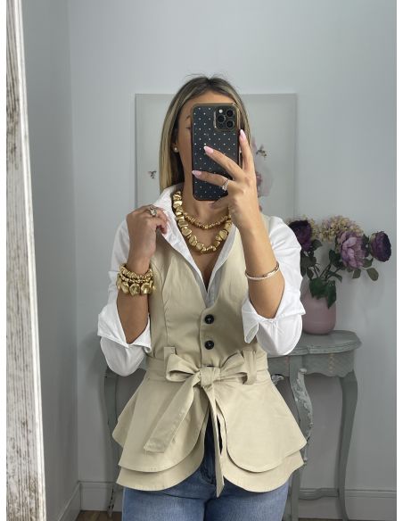 Chaleco Peplum abotonado beige
